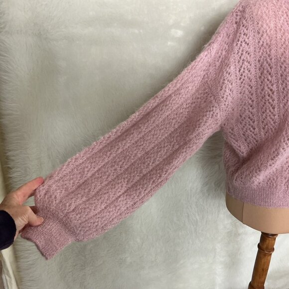 Free People Pink Amelia Alpaca Pointelle Knit Cardigan Sweater NWT L - Picture 2 of 8